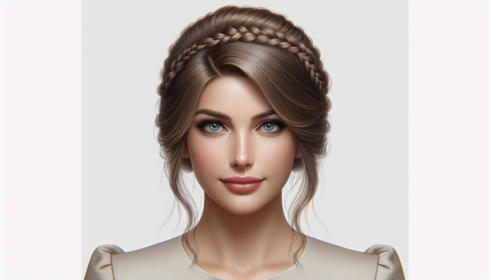 Woman with medium hair styled in an elegant half-updo featuring a fishtail braid, adaptable for both casual and formal occasions.