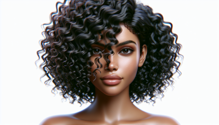 A vibrant woman with styled, layered natural curls, showing loose waves and tighter curls, enhanced by lightweight gel.