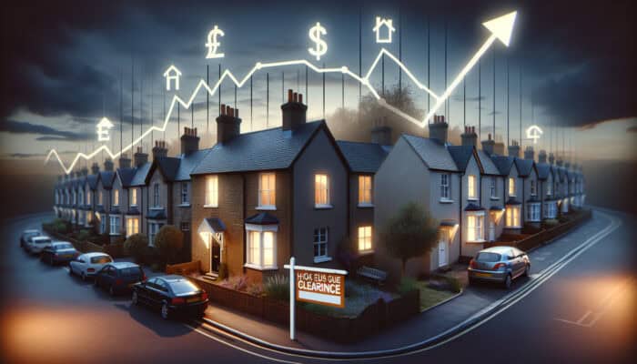 Graph depicting fluctuations in UK house clearance market prices alongside economic indicators.