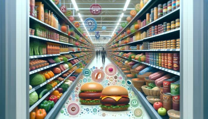 A supermarket aisle stocked with plant-based meats from top brands like Beyond Meat, featuring Beyond Burger and sausages.