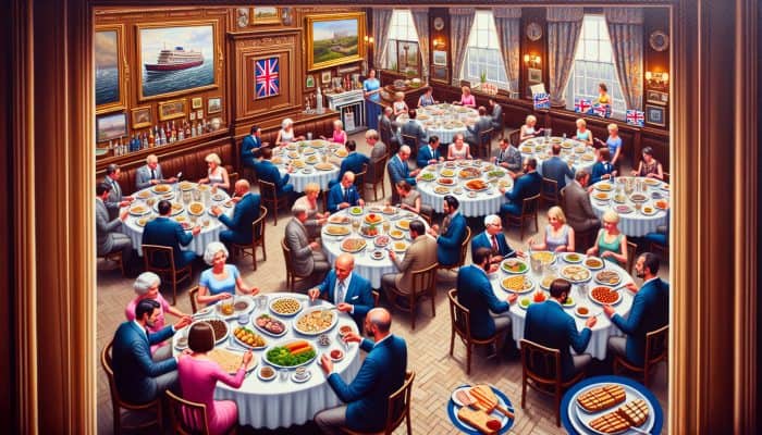 An Australian social gathering in a traditional pub, attendees declining high-carb dishes while sharing low-carb alternatives.