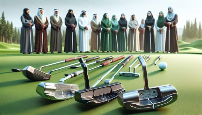 Various high-quality golf putters on a lush green, analysed by expert golfers for accuracy.
