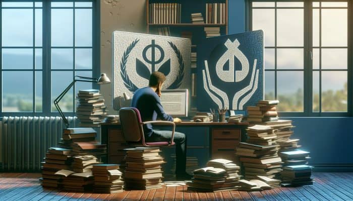 A person researching nonprofit lenders on a computer, with Money Advice Service and Citizens Advice logos on screen, in a study room.