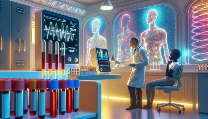 Diabetes Blood Test in Chelmsford: A medical professional analysing diabetes blood tests, a patient undergoing OGTT, and a glucose monitor displaying real-time data.
