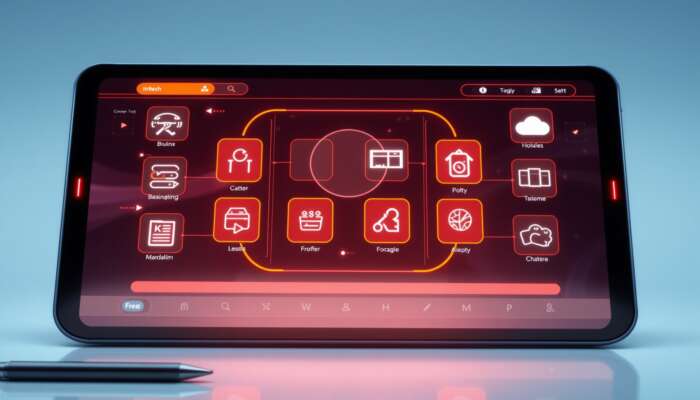 A vibrant tablet interface adapting in real-time with personalized icons, encouraging exploration and enhancing accessibility for diverse users.