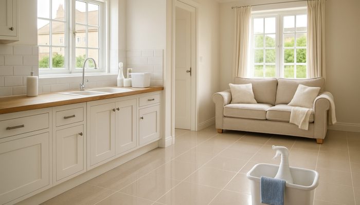 Beautifully cleaned British cottage interior in Milborne Port after end of tenancy cleaning with gleaming floors.